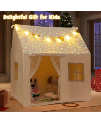 Kids Play Tent w/Padded Mat Light String Glow-in-the-dark Fabric Colorful Flags