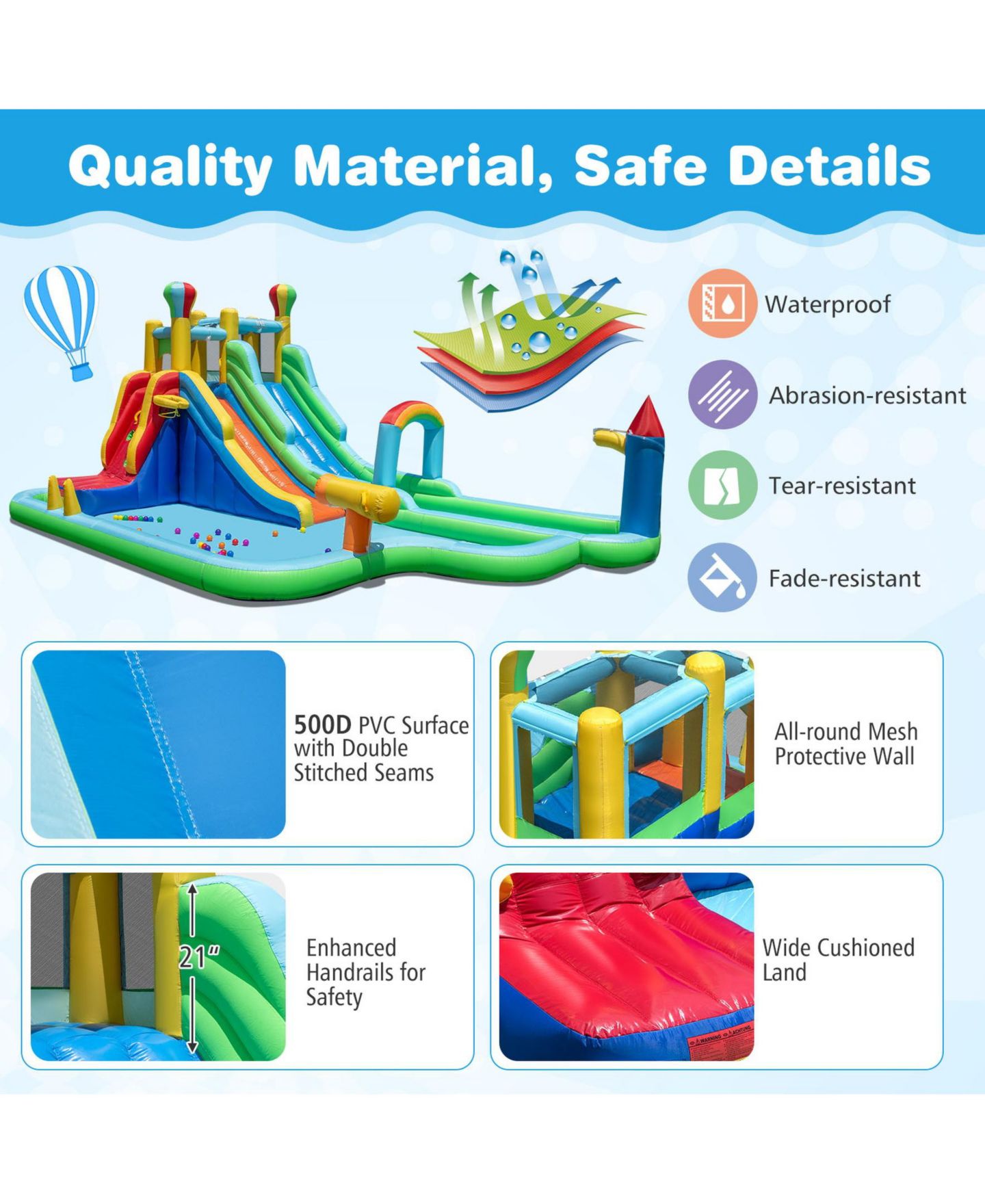 Детская игрушка SUGIFT Inflatable Water Slide Park Giant Bounce House with 950W Blower, цвет: Синий — фото 8