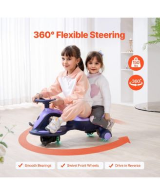 Electric Wiggle Car, 150 lbs Load, 2-in-1 Swing Car with LED Wheels, Bluetooth, Rechargeable Battery, Ride Toy for Kids 3+, Purple