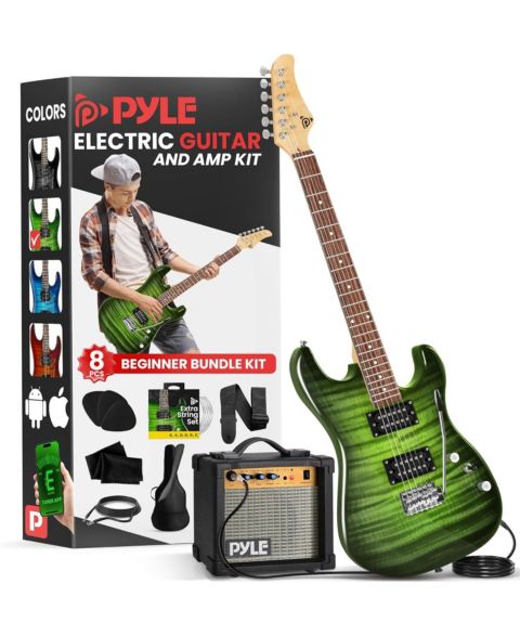 Детские игрушки Pyle 6-String Electric Guitar Beginner Starter Kit, Ages 11+, цвет: Зелёный