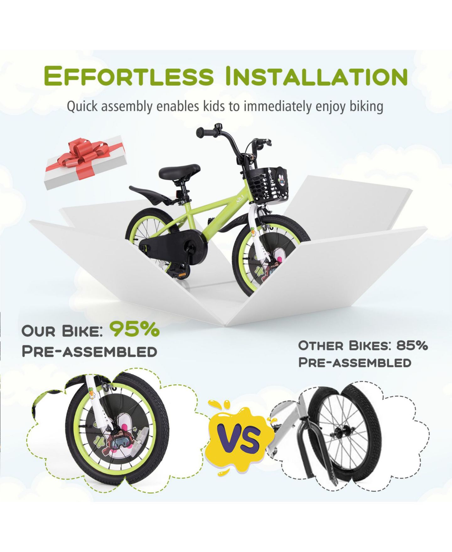 Детская игрушка SUGIFT 16 Inch Kids Bike, Adjustable with Detachable Training Wheels, Ages 3-8, цвет: Зелёный — фото 8