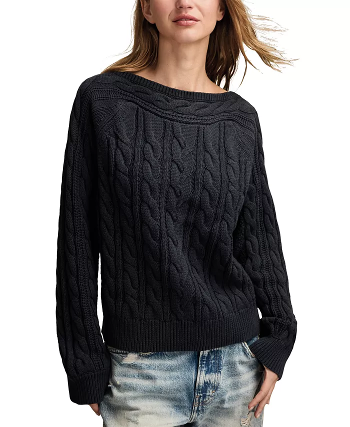 Women's Boat Neck Cable Sweater - thumbnail 6