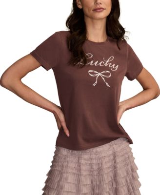 Lucky Brand - Women's Lucky Bow Seed Beads Crewneck Top