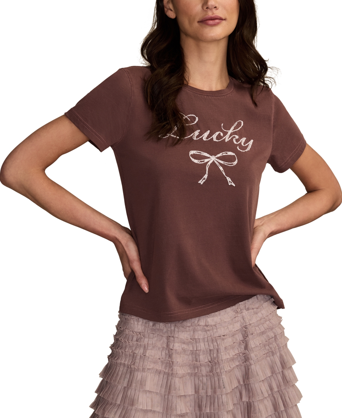 Lucky Brand Women's Bow Seed Beads Crewneck T-Shirt