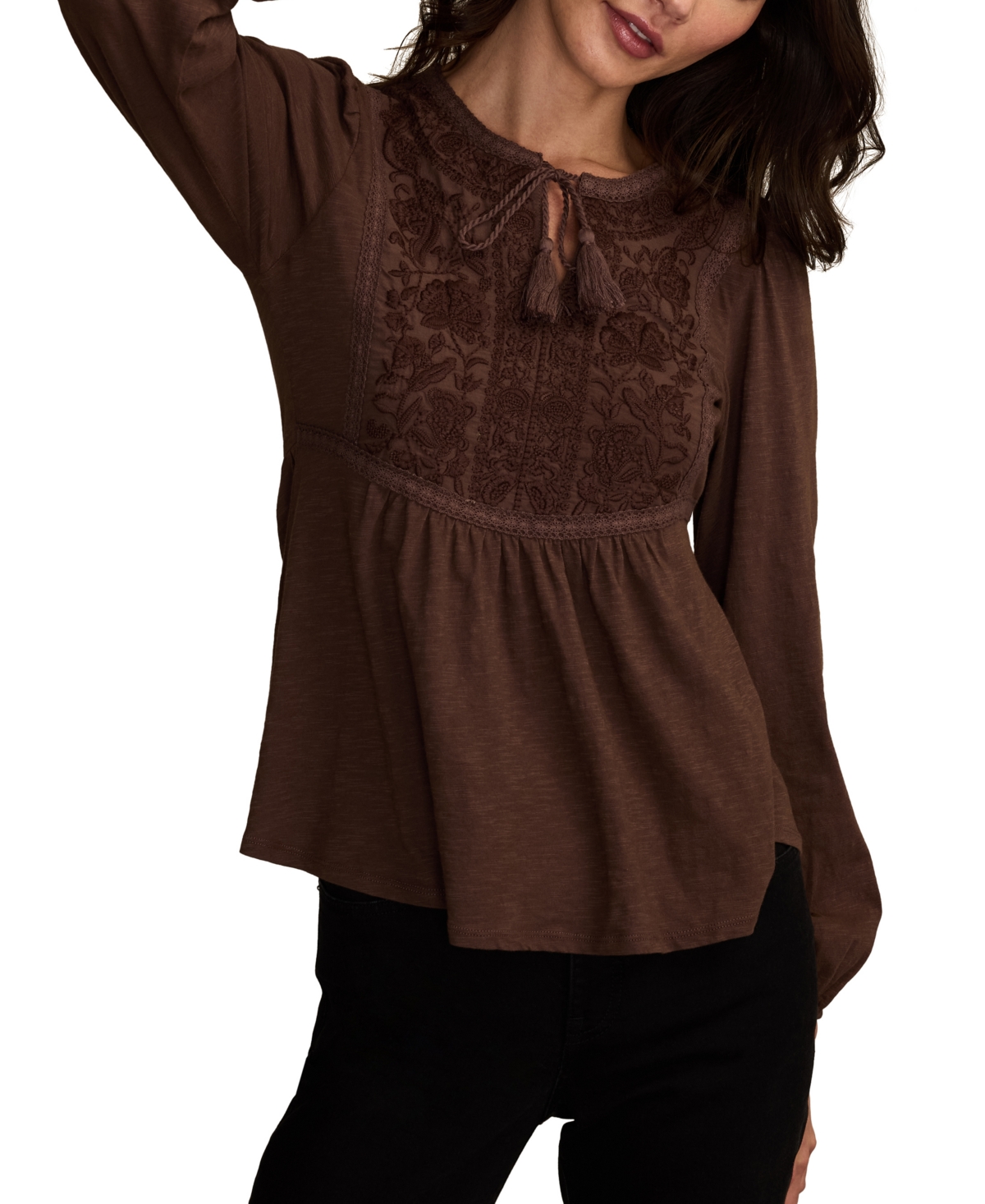 Lucky Brand Floral Embroidered Peplum Top In Purple