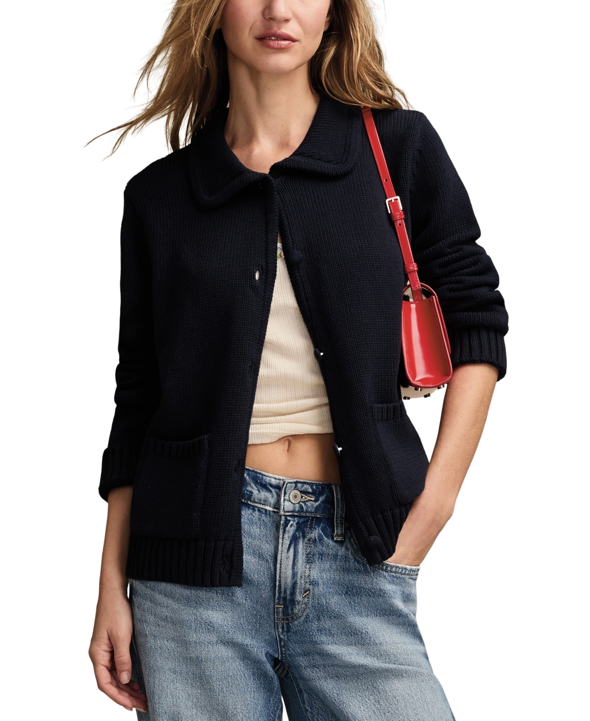 Lucky Brand Women's Collared Button-up Cardigan Sweater In Black