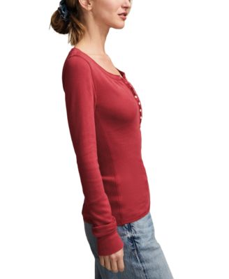 Women's Valentine Pointelle Trim Rib Henley Top