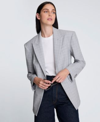 Women's Cutaway Plaid One-Button Tailored Blazer