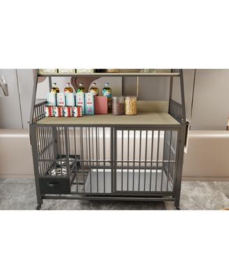 Large Pet Cage with Storage & Stainless-Steel Bowls