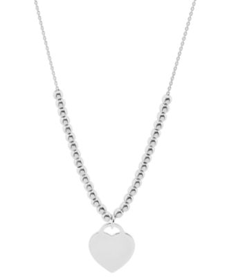 Primavera Sterling Silver Heart Pendant Ball Stud Necklace