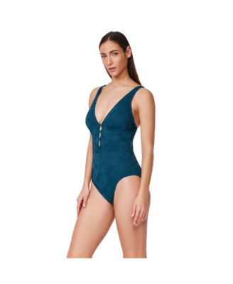 Women's Jolene Textured Deep V-Neck One-Piece Swimsuit