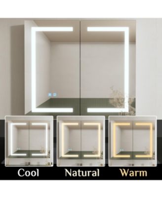 Bathroom Wall Cabinet with Mirror, Dimmable Lights, Frameless Surface Mount