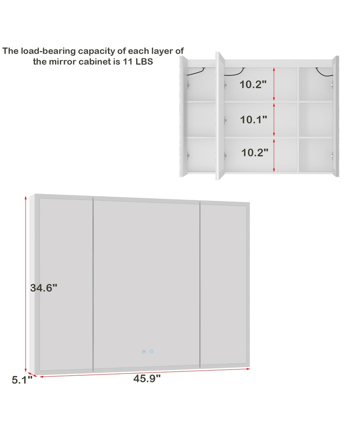 Bathroom Cabinet with Mirror Doors, Wall-Mounted Mirror Cabinet with Storage
