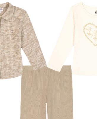 Girls' Toddler 2T-4T Long-Sleeve T-Shirt, Shacket, and Leggings, 3-Piece Set