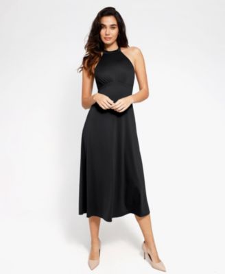 Women's Shapewear Sculpting Backless Halter A-Line Midi Dress