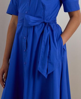 Plus Size Belted Point Collar Shirt Dress