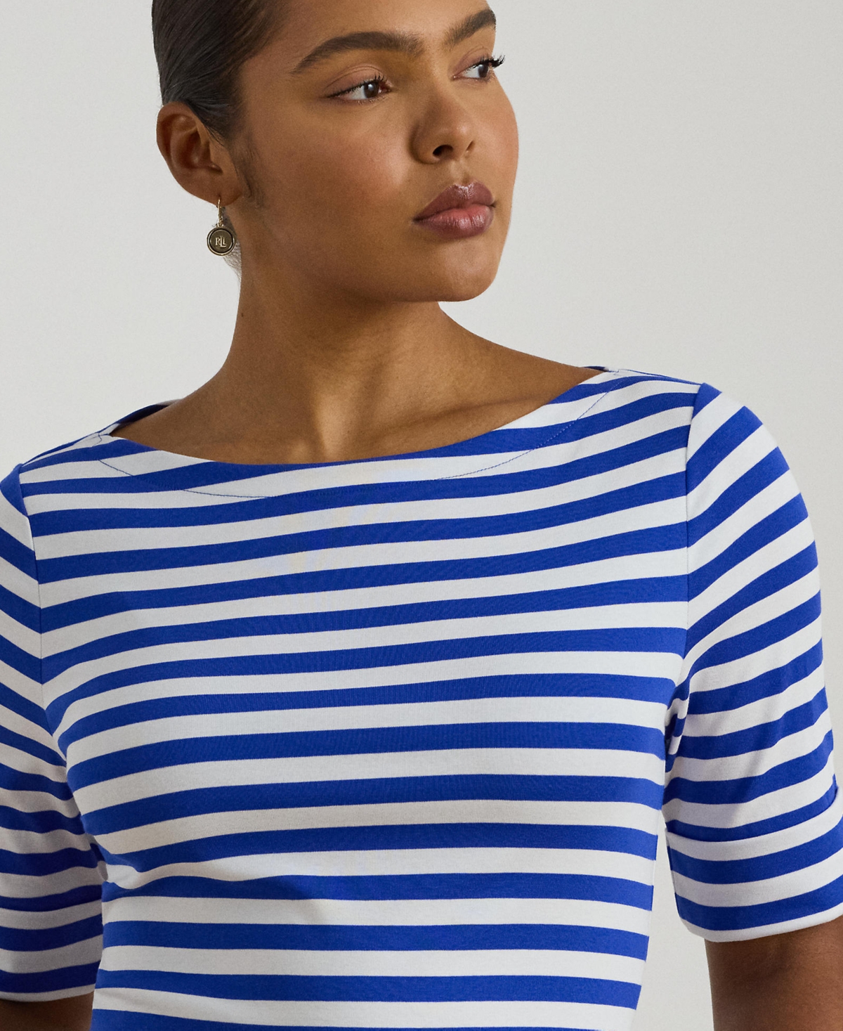 Lauren Ralph Plus Striped Boat Neck T-Shirt