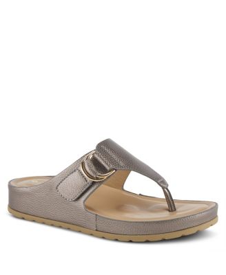 Rozeta Women's Leather Toe Thong Slide Sandal with Buckle