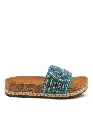 Women's SWIRLA Multicolor Beaded Slide Cork Wedge Sandals