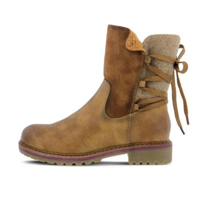 Women s DAWNA Sculpted Heel Booties with Faux Wool Shaft and Back Lace Detail