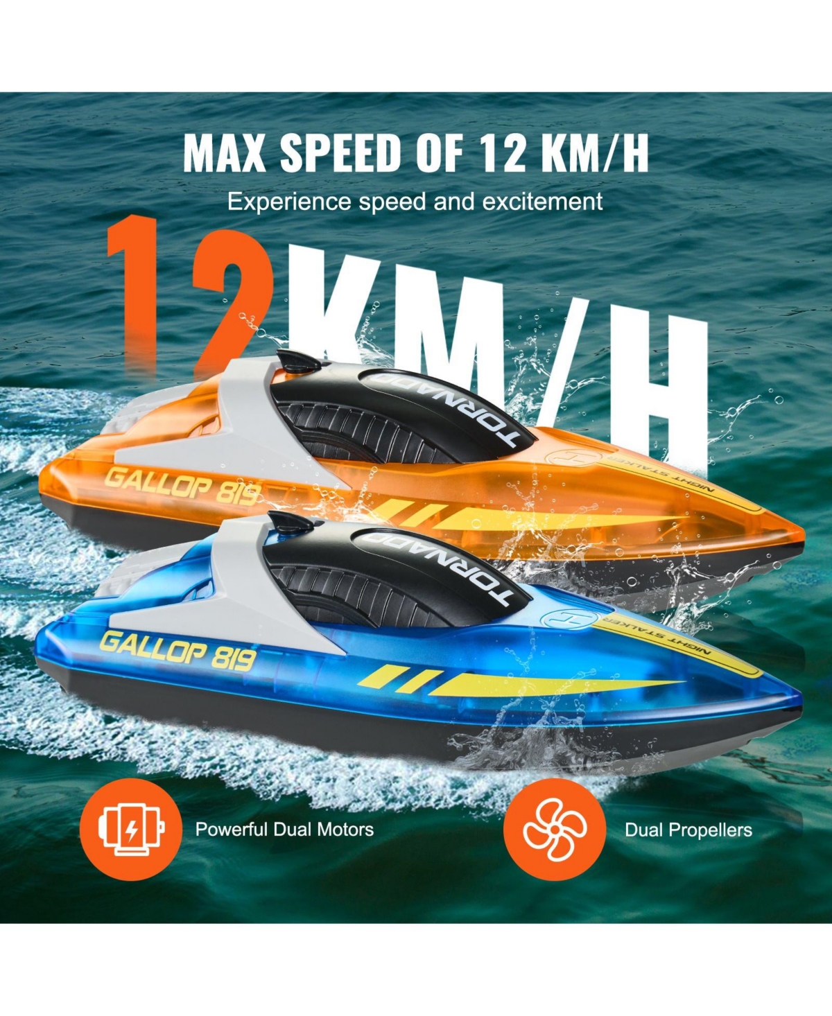 Mecale 2.4GHz Rc Racing Boat Set with Led Lights, Waterproof Design and Extra Batteries