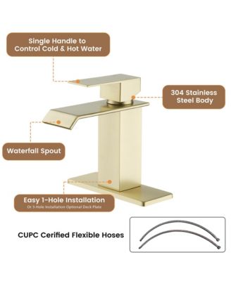 Single-Handle Waterfall Bathroom Sink Faucet in Lead-Free 304 Stainless Steel with Hot/Cold Water Function