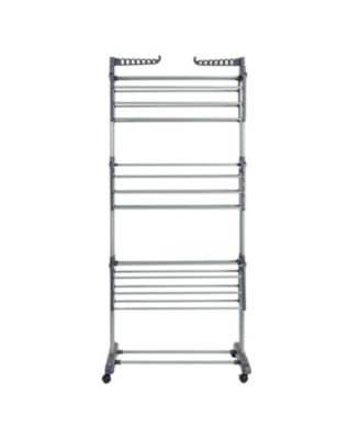 4 Tier Stainless Steel Laundry Drying Rack with Two Side Wings, Grey