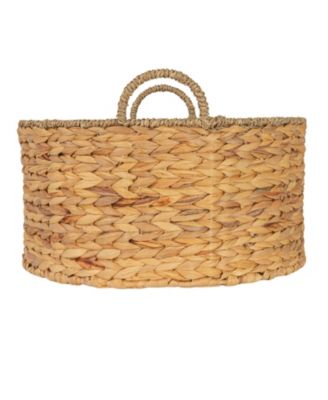 Rectangular Handwoven Water Hyacinth and Seagrass Basket with Handles