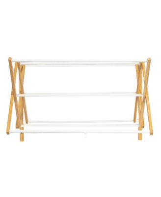 Bamboo and Metal Wall Mount Extendable Drying Rack, Compact Upscale Laundry Rack with 8 Dowels, White