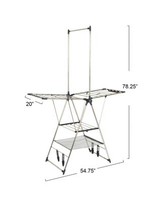 Multi Tier Stainless Steel Laundry Drying Rack with T Bar and Two Side Wings, Silver