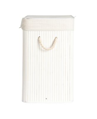 Bamboo Double Laundry Hamper with Rope Handles, 39-Gallons, White