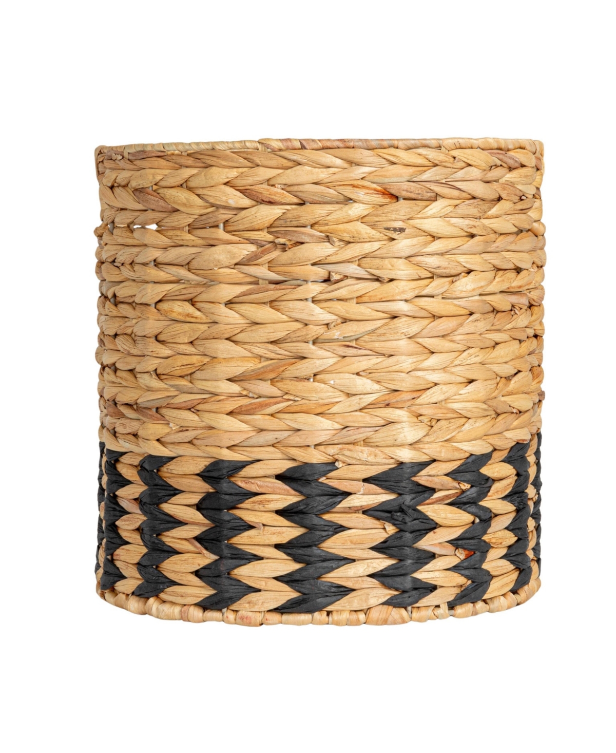 Household Essentials Natural Water Hyacinth and Paper Basket with Stripes, Natural and Black
