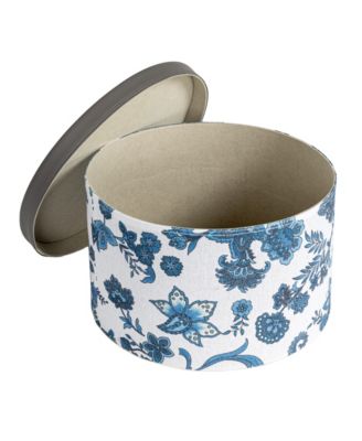Floral Nestable Hat Boxes with Lids, Cream and Blue, Set of 3