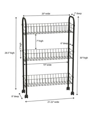 Slim Storage Cart, 3 Shelf Storage Cart with Wheels, Black