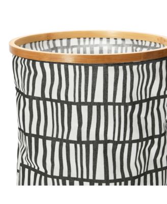 Rimmed Round Krush Container Hamper with Cutout Handles, Black and White