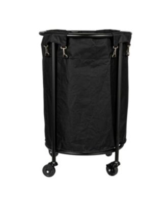 Round Laundry Hamper, Black Polyester Bag