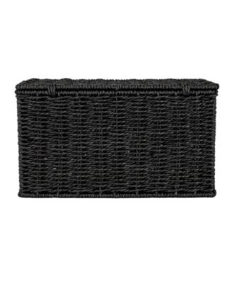 Small Handwoven Paper Rope Wicker Basket with Lid, Grey
