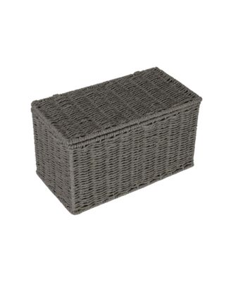 Small Handwoven Paper Rope Wicker Basket with Lid, Grey