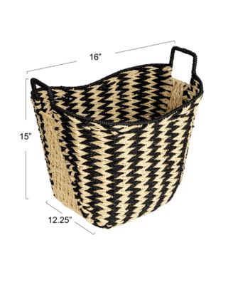 Zigzag Woven Paper Rope Basket, Black and Natural