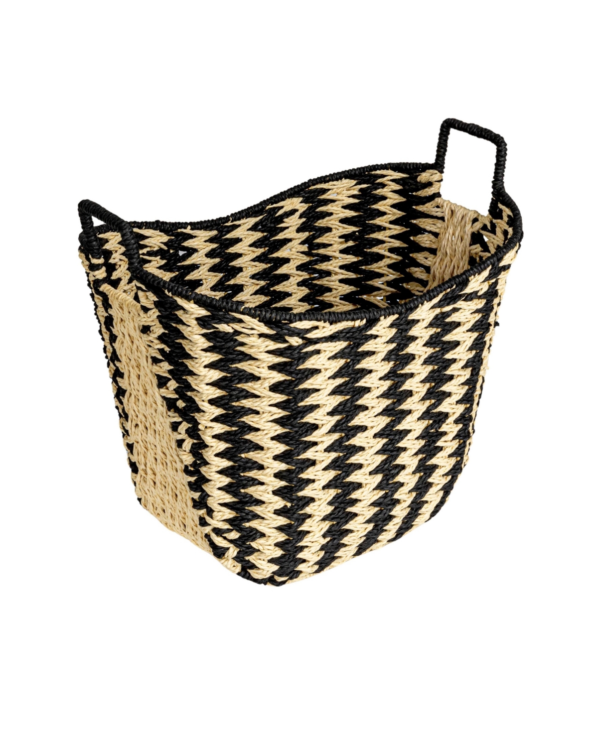 Household Essentials Zigzag Woven Paper Rope Basket, Black and Natural