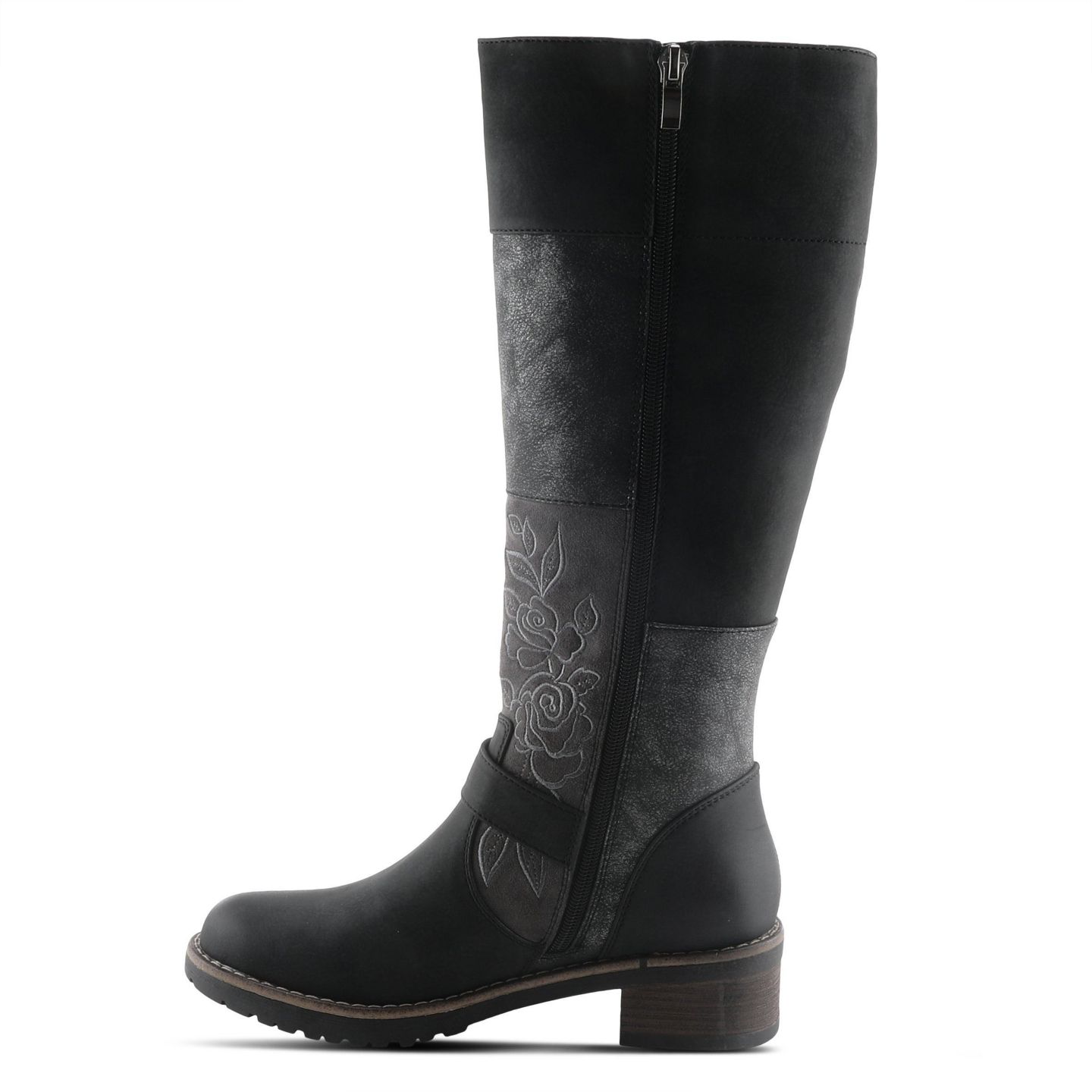 Женские ботинки Patrizia Collage Patchwork Knee-High Boots with Embroidery and Buckle Accents, цвет: Чёрный разноцветный — фото 4