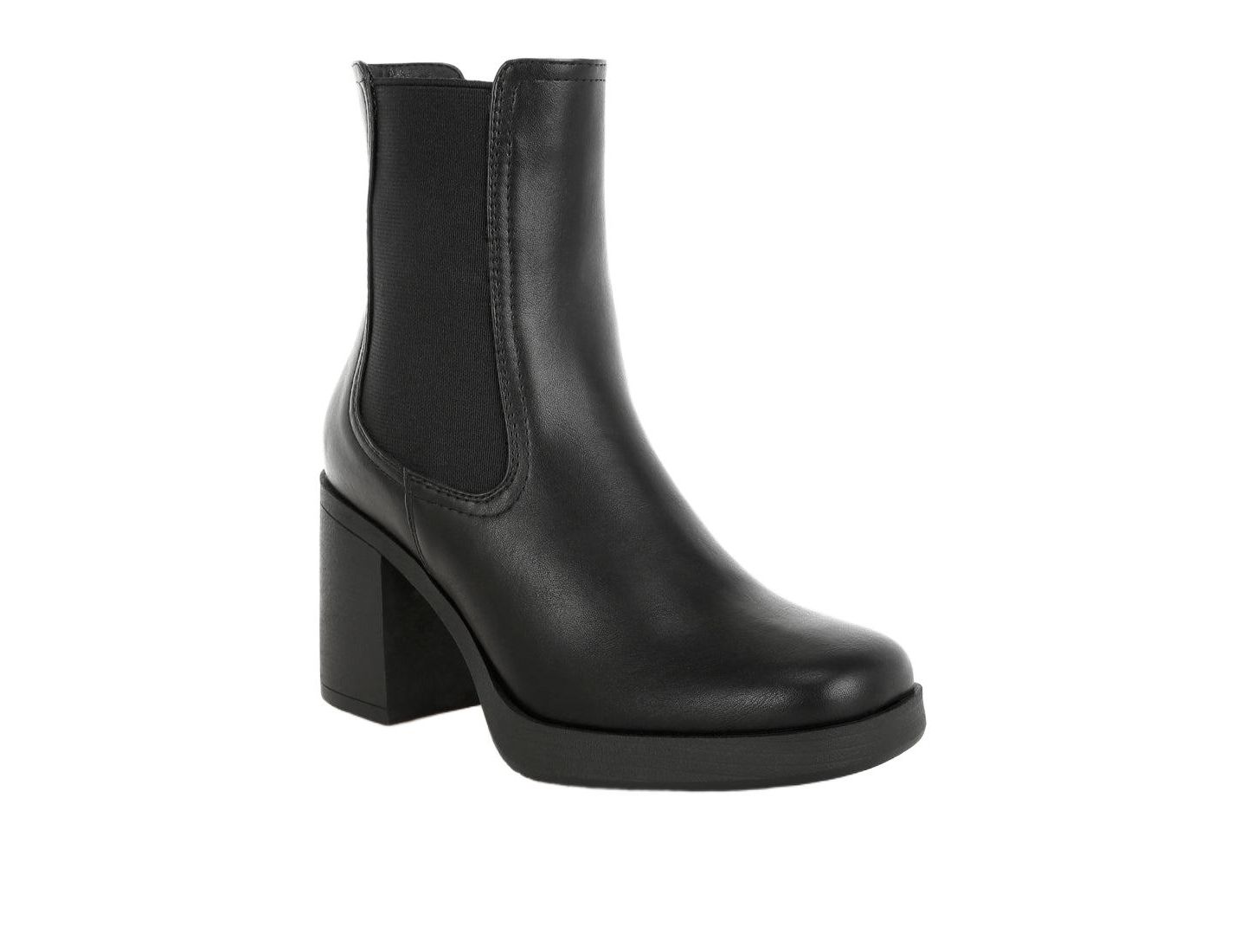 Женские ботинки London Rag Chelsea Boots Round Toe Platform Block Heel Ankle, цвет: Чёрный гладкий — фото 3