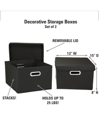 Storage Bins with Lids and Chromed Grommet Handles, Set of 2, Black