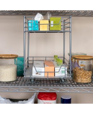 Glidez Steel Pull-Out Storage Organizer, 2-Tier Design, Brushed Silver