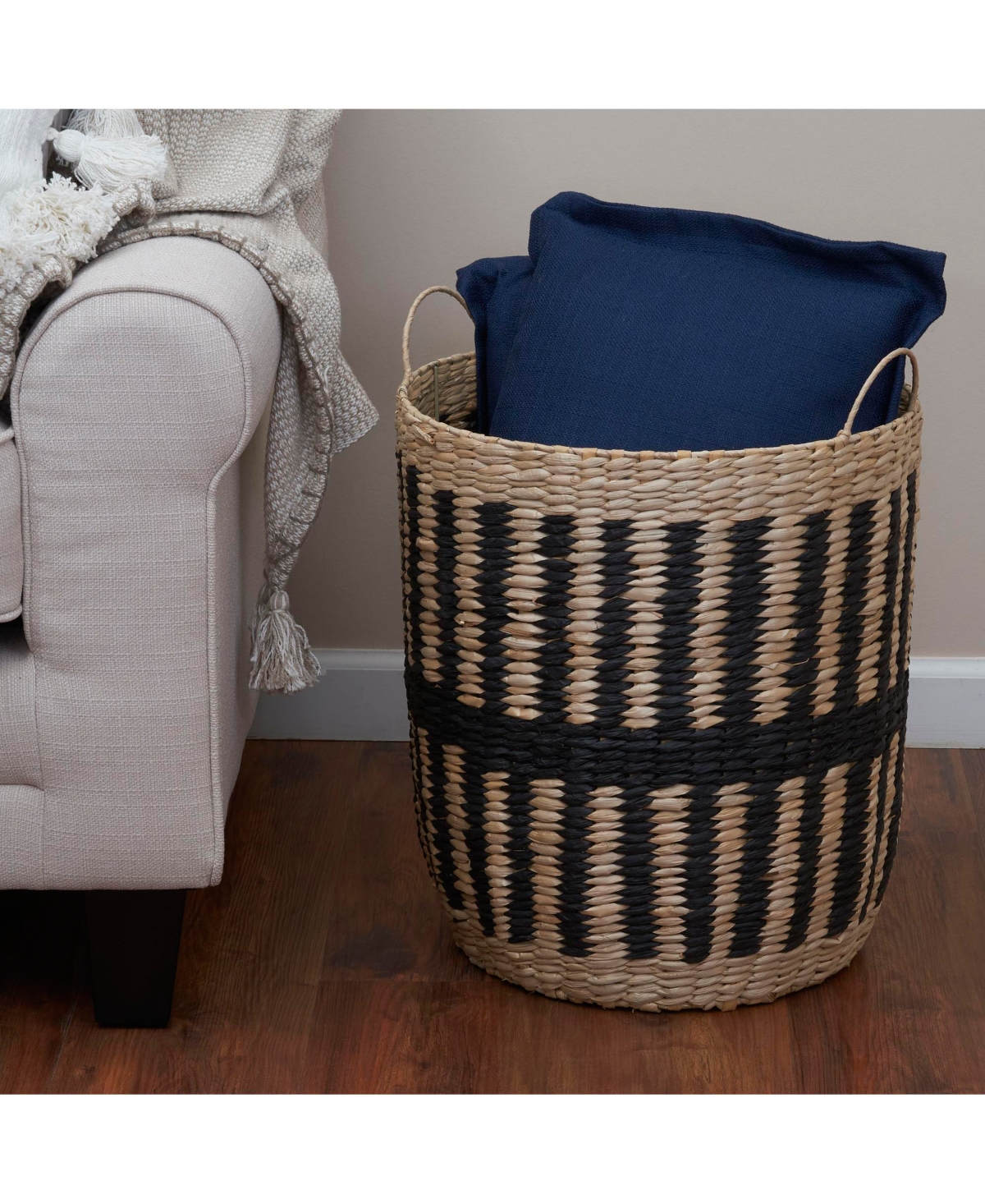 Household Essentials Cattail and Paper Pillar Basket, Natural and Black