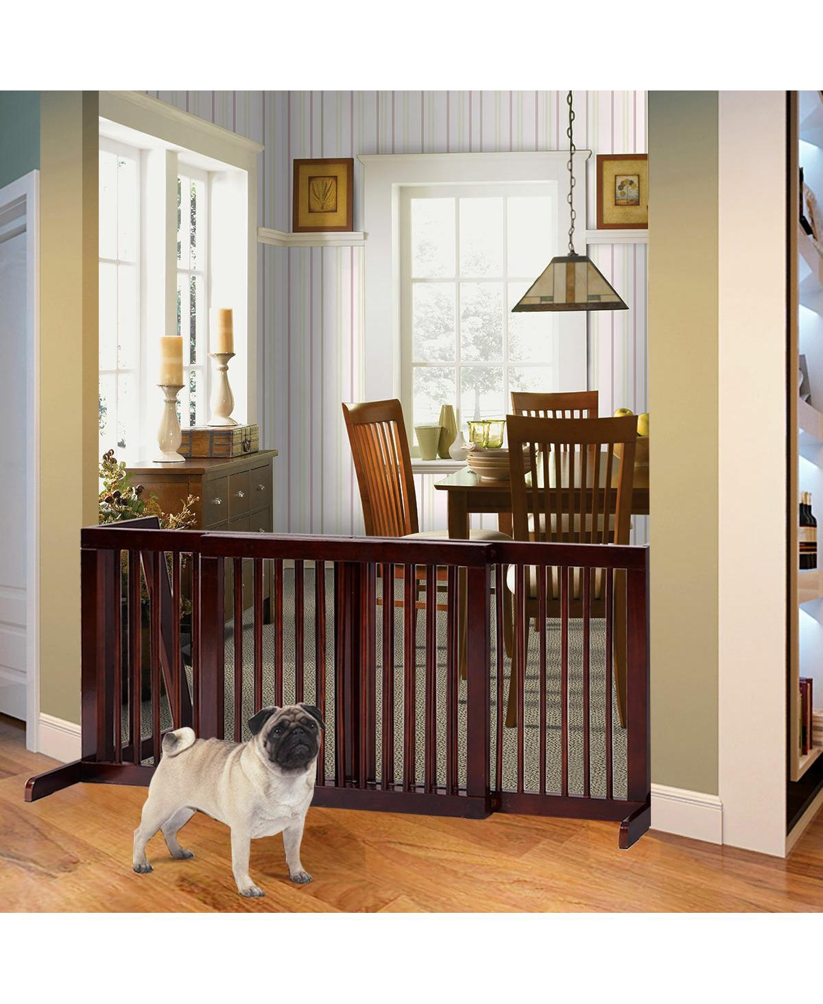 Gymax Folding Adjustable 3 Panel Wood Pet Dog Slide Gate Safety Fence