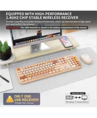 2.4G Wireless Keyboard and Mouse Combo - Full-Sized Colorful Keyboard with Round Keycaps, 104 Keys Typewriter Keyboard for Laptop and PC