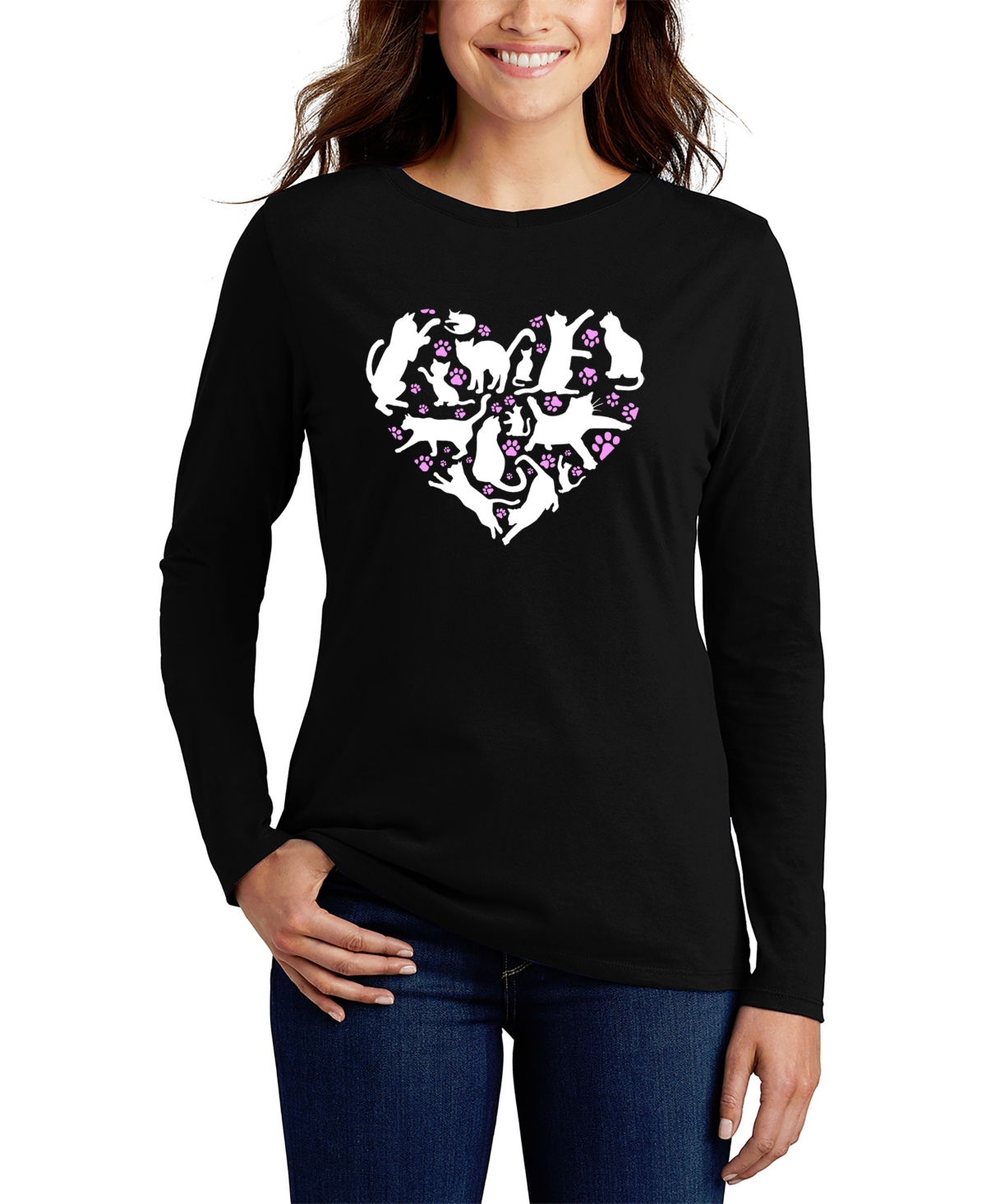 La Pop Art Women's Cat Heart Word Art Long Sleeve T-shirt In Multi