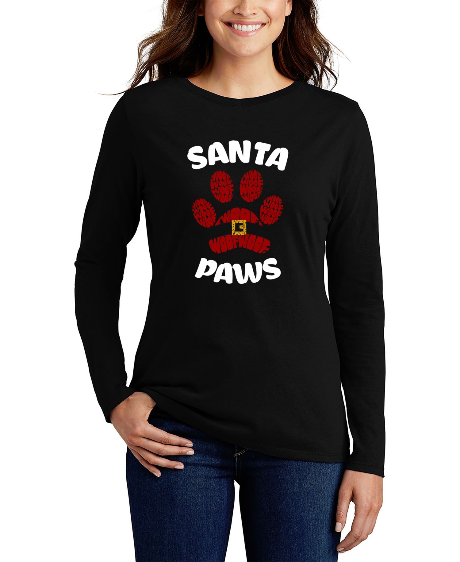 Women's Santa Paws Word Art Long-Sleeve T-Shirt