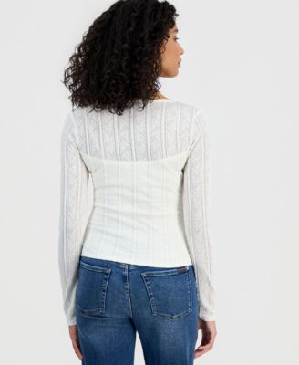 Juniors' Lace Textured Long-Sleeve Top